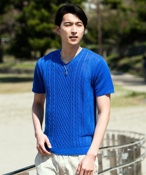 TopIsm(トップイズム)の「綿麻リネン Vネックフィッシャーマンニット セーター(ニット/セーター・メンズ・ホワイト/ネイビー/ブルー/グレー系その他/レッド系その他/ベージュ/ブラック系その他/ブルー系その他/ブラック・M/L/LL)」の7枚目の写真