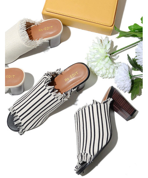 Re:EDIT（リエディ）の「メッシュフリンジオープントゥサンダル（サンダル・レディース・ブラウン/アイボリー/ストライプ/ブラック・LARGE/X-LARGE/MEDIUM/SMALL）」の4枚目の写真