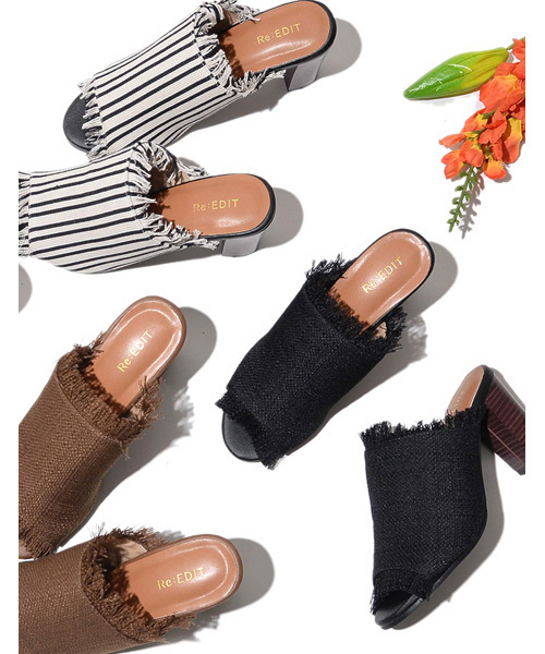 Re:EDIT（リエディ）の「メッシュフリンジオープントゥサンダル（サンダル・レディース・ブラウン/アイボリー/ストライプ/ブラック・LARGE/X-LARGE/MEDIUM/SMALL）」の10枚目の写真