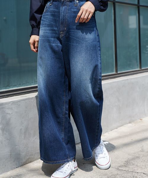 AMERICAN HOLIC（アメリカンホリック）の「5PK ワイドパンツ（デニムパンツ・レディース・インディゴブルー/ライトインディゴブルー・L/M/S）」の2枚目の写真