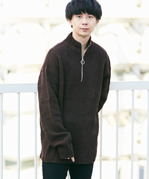 kutir | ワッフルニットハーフジップビッグトップス(ニット/セーター)