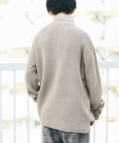 kutir（クティール）の「ワッフルニットハーフジップビッグトップス（ニット/セーター・メンズ・ホワイト/ブラック/ダークブラウン/ベージュ・MEDIUM/LARGE）」の15枚目の写真