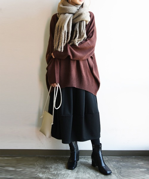 and it_(アンドイット)の「あったか裏起毛ふんわりバルーンスカート(スカート・レディース・ブラック/ネイビー/モカ/杢グレー/キャメル/マスタード/ワイン/カーキ/チャコールグレー/ブラウン・M/L/M-Long/L-Long)」の13枚目の写真