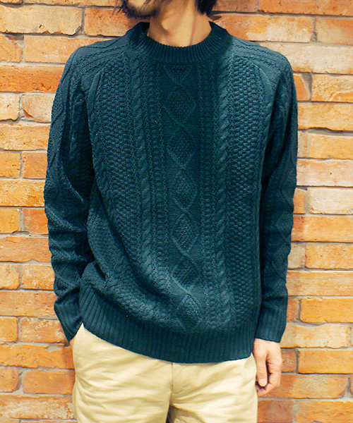 CIAOPANIC（チャオパニック）の「【Ciaopanic】　アランP/O長袖C/NP/D（ニット/セーター・メンズ・グリーン/ネイビー/アイボリー・LARGE/MEDIUM）」の3枚目の写真