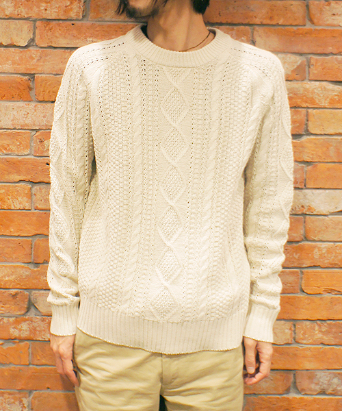 CIAOPANIC（チャオパニック）の「【Ciaopanic】　アランP/O長袖C/NP/D（ニット/セーター・メンズ・グリーン/ネイビー/アイボリー・LARGE/MEDIUM）」の2枚目の写真