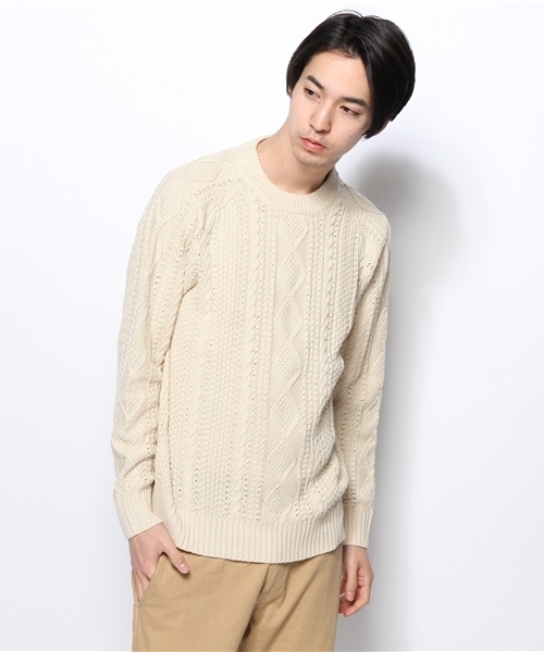 CIAOPANIC（チャオパニック）の「【Ciaopanic】　アランP/O長袖C/NP/D（ニット/セーター・メンズ・グリーン/ネイビー/アイボリー・LARGE/MEDIUM）」の12枚目の写真