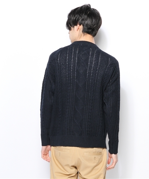 CIAOPANIC（チャオパニック）の「【Ciaopanic】　アランP/O長袖C/NP/D（ニット/セーター・メンズ・グリーン/ネイビー/アイボリー・LARGE/MEDIUM）」の4枚目の写真