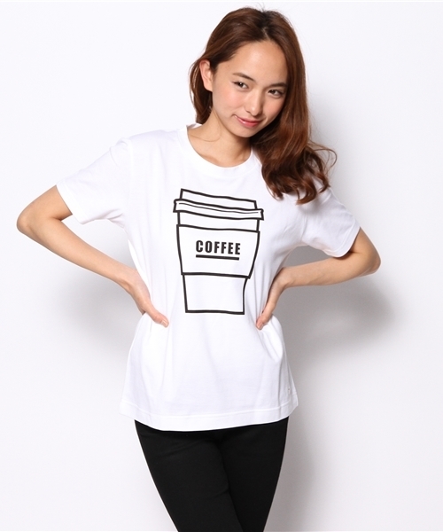 I am I (アイアムアイ)の「40/2コーマ天竺 コーヒーTシャツ(Tシャツ/カットソー・レディース・ホワイト・2/3)」の1枚目の写真