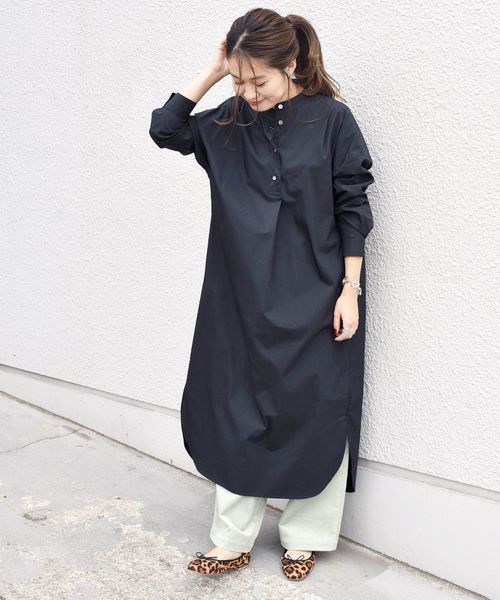【HOBBS】華やか♪シルクジャケット×ワンピース◇セットアップ セール】バンドーカラータックシャツワンピース（ワンピース