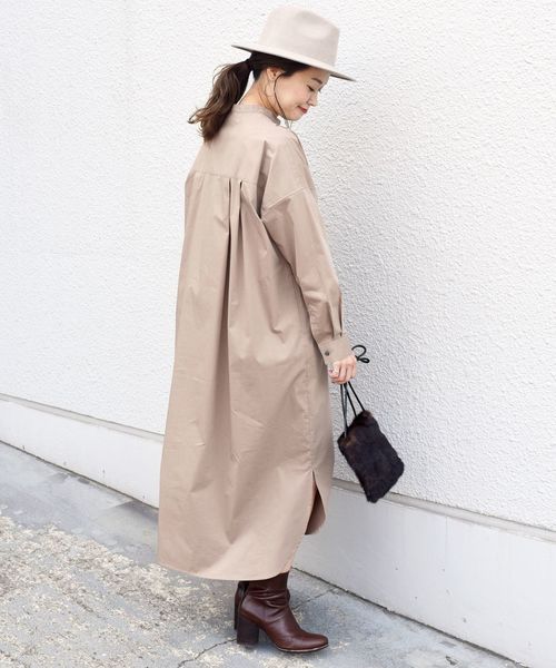 【HOBBS】華やか♪シルクジャケット×ワンピース◇セットアップ セール】バンドーカラータックシャツワンピース（ワンピース