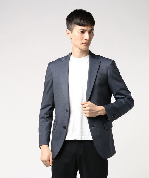 TAKA-Q(タカキュー)の「タカキューメンズ/TAKA-Q:MEN メランジネイビーストレッチ セットアップ 2釦テーラードビジネスジャケット(セットアップパンツございます)(スーツジャケット)」|ネイビー
