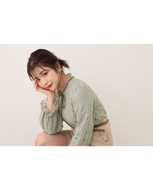 one after another NICE CLAUP（ワンアフターアナザーナイスクラップ）の「総レースボウタイブラウス（シャツ/ブラウス・レディース・アイボリー/オフホワイト/カーキ・FREE）」の20枚目の写真