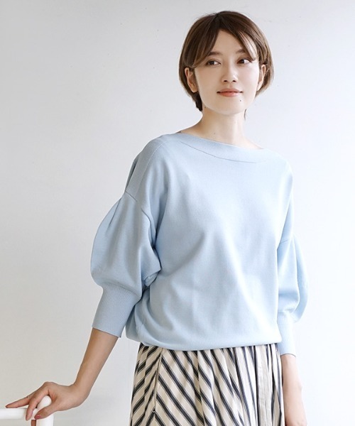 zootie(ズーティー)の「ボリュームタックスリーブ サマーニットプルオーバー(ニット/セーター・レディース・グリーン/アイボリー/カーキ/ピンク/ブラック/ホワイト/ライトブルー/ライトグレー/イエロー系その他/ネイビー/ミント/ライトベージュ/ロイヤルブルー/アッシュブラウン/ライトカーキ/ベビーピンク/イエロー系その他2/ライトパープル・フリー)」の11枚目の写真