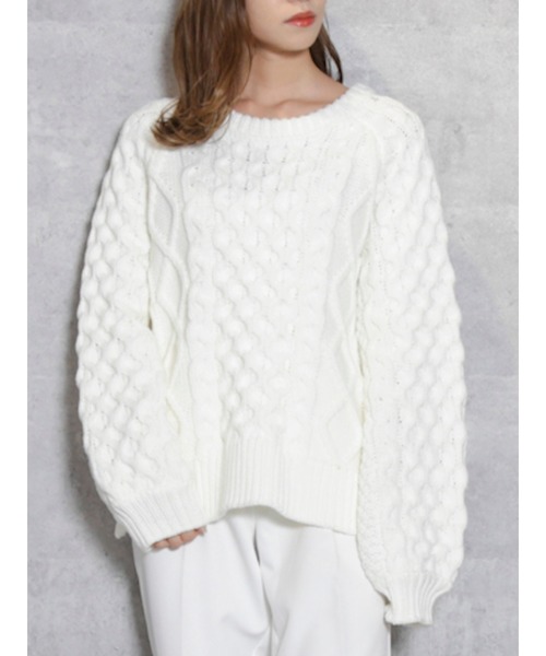 dazzlin(ダズリン)の「ケーブルカジュアルニットップス(ニット/セーター・レディース・オフホワイト/ブラック・FREE)」の2枚目の写真