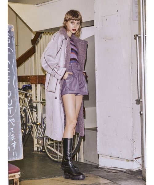 jouetie（ジュエティ）の「エコムートンリバーシブルトレンチコート（ムートンコート・レディース・ブラック/ブラウン/カーキ/ラベンダー/キャメル・MEDIUM）」の19枚目の写真