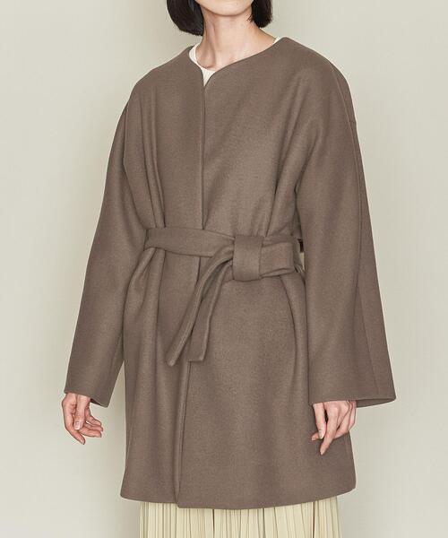 ASTRAETアストラット　ノーカラーコート アストラット ＊ W/N ベルテッド ノーカラーコート 0サイズ ASTRAET