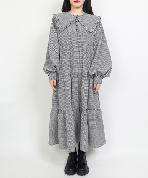 WC（ダブル シー）の「WC/ビックカラーティアードロングスリーブワンピース（ワンピース・レディース・ブラック/ブラック系その他/ベージュ系その他・FREE）」の6枚目の写真