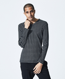 5351 POUR LES HOMMES | ランダムテレコボーダー VネックロングTシャツ(Tシャツ/カットソー)