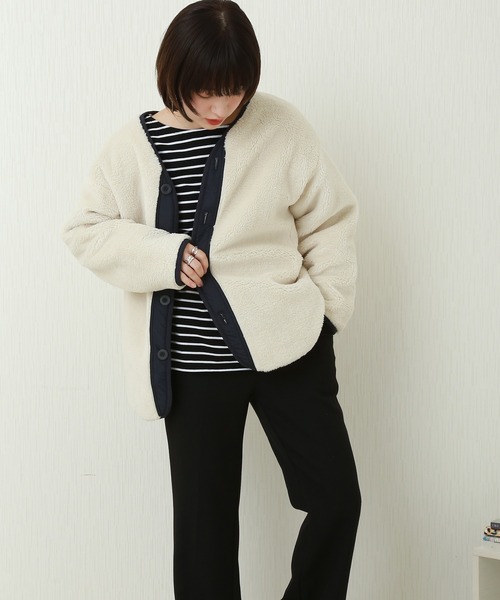 n'ee-ne(ネーネ)の「リバーシブル ボア×キルティングブルゾン(ブルゾン・レディース・ブラック/カーキ/ベージュ/ネイビー・L/M)」の7枚目の写真