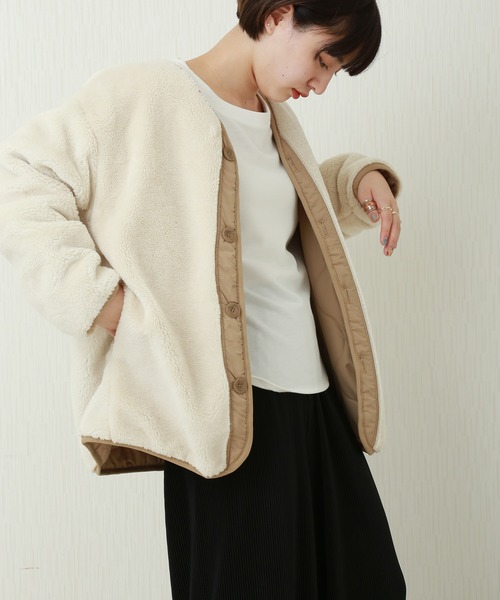 n'ee-ne(ネーネ)の「リバーシブル ボア×キルティングブルゾン(ブルゾン・レディース・ブラック/カーキ/ベージュ/ネイビー・L/M)」の5枚目の写真