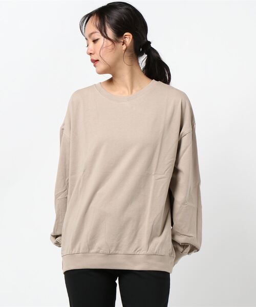 LEAD(リード)の「綿コットン100%シンプル長袖カットソートップス TOPS(Tシャツ/カットソー・レディース・ブラック/ネイビー/オフホワイト/カーキ/キャメル/ライトアッシュグレー・FREE)」の3枚目の写真
