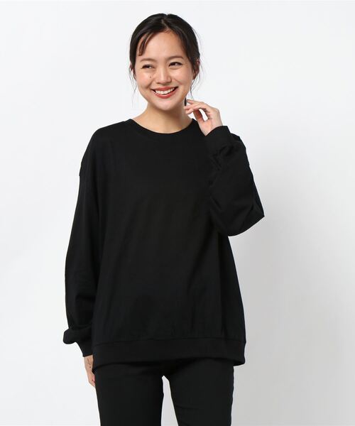 LEAD(リード)の「綿コットン100%シンプル長袖カットソートップス TOPS(Tシャツ/カットソー・レディース・ブラック/ネイビー/オフホワイト/カーキ/キャメル/ライトアッシュグレー・FREE)」の2枚目の写真