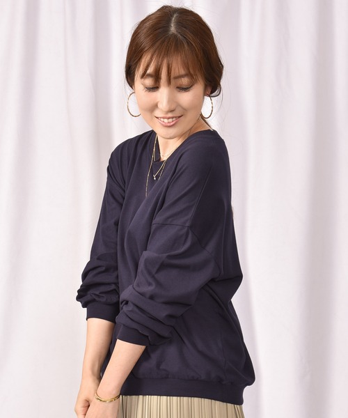LEAD(リード)の「綿コットン100%シンプル長袖カットソートップス TOPS(Tシャツ/カットソー・レディース・ブラック/ネイビー/オフホワイト/カーキ/キャメル/ライトアッシュグレー・FREE)」の5枚目の写真