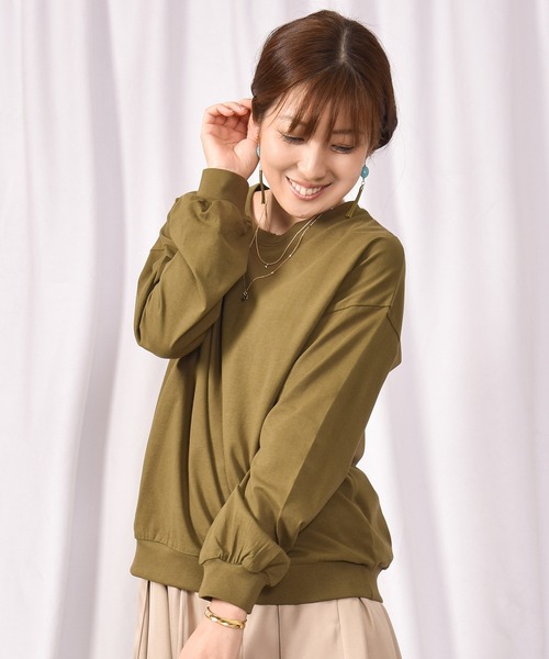 LEAD(リード)の「綿コットン100%シンプル長袖カットソートップス TOPS(Tシャツ/カットソー・レディース・ブラック/ネイビー/オフホワイト/カーキ/キャメル/ライトアッシュグレー・FREE)」の4枚目の写真