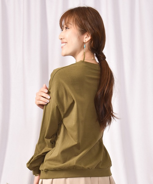 LEAD(リード)の「綿コットン100%シンプル長袖カットソートップス TOPS(Tシャツ/カットソー・レディース・ブラック/ネイビー/オフホワイト/カーキ/キャメル/ライトアッシュグレー・FREE)」の11枚目の写真