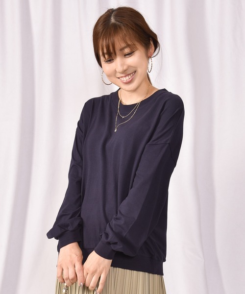 LEAD(リード)の「綿コットン100%シンプル長袖カットソートップス TOPS(Tシャツ/カットソー・レディース・ブラック/ネイビー/オフホワイト/カーキ/キャメル/ライトアッシュグレー・FREE)」の13枚目の写真