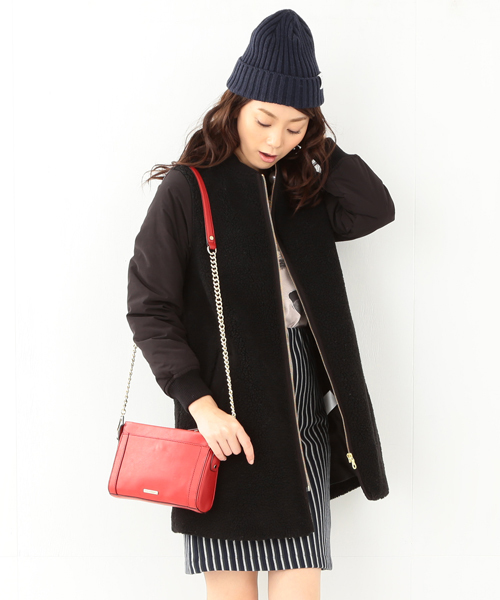 Ray BEAMS（レイビームス）の「Ray BEAMS / ボア タフタ ZIP コート（その他アウター・レディース・ブラック/ベージュ・1/0）」の2枚目の写真