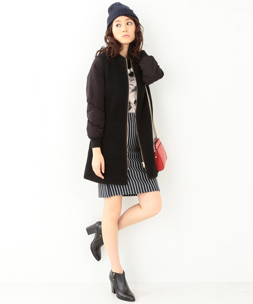 Ray BEAMS（レイビームス）の「Ray BEAMS / ボア タフタ ZIP コート（その他アウター・レディース・ブラック/ベージュ・1/0）」の22枚目の写真