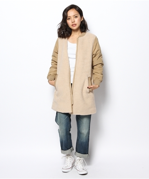 Ray BEAMS（レイビームス）の「Ray BEAMS / ボア タフタ ZIP コート（その他アウター・レディース・ブラック/ベージュ・1/0）」の11枚目の写真