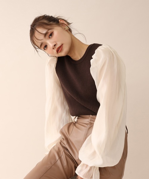 one after another NICE CLAUP（ワンアフターアナザーナイスクラップ）の「異素材コンシャスニット（ニット/セーター・レディース・アイボリー/ブラック/グレー/ブラウン・FREE）」の16枚目の写真