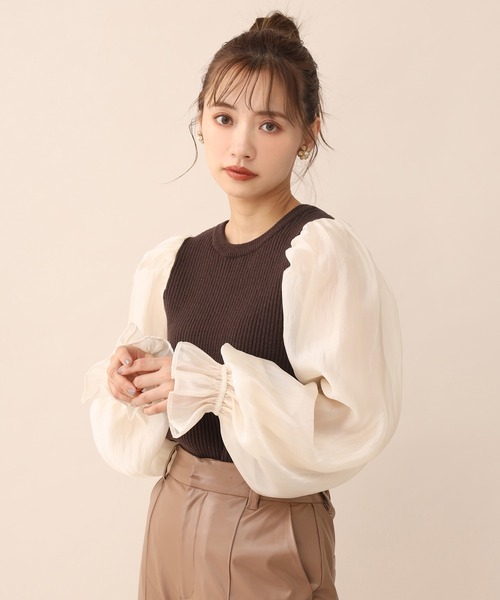 one after another NICE CLAUP（ワンアフターアナザーナイスクラップ）の「異素材コンシャスニット（ニット/セーター・レディース・アイボリー/ブラック/グレー/ブラウン・FREE）」の12枚目の写真