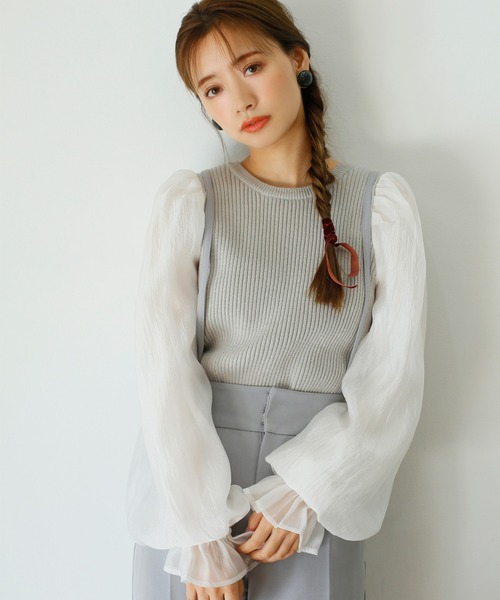 one after another NICE CLAUP（ワンアフターアナザーナイスクラップ）の「異素材コンシャスニット（ニット/セーター・レディース・アイボリー/ブラック/グレー/ブラウン・FREE）」の14枚目の写真