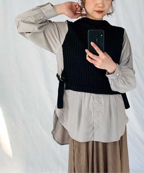 PICCIN(ピッチン)の「ベストシャツドッキングプルオーバー(シャツ/ブラウス・レディース・ブラック/ベージュ/オフホワイト/ホワイト系その他・M)」の3枚目の写真