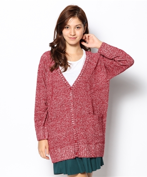 LBC(エルビーシー)の「7G杢ブークレービッグカーディガン(カーディガン/ボレロ・レディース・オフホワイト/アッシュグレー/ワインレッド・MEDIUM)」の1枚目の写真