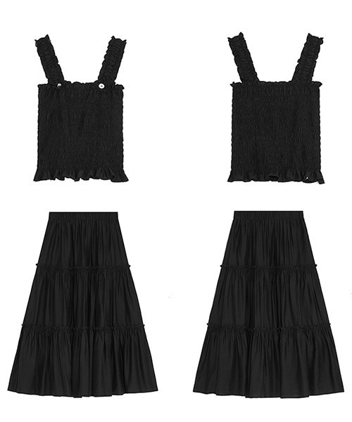 Fano Studios】Square collar no sleeve & pleated skirt FC21S125