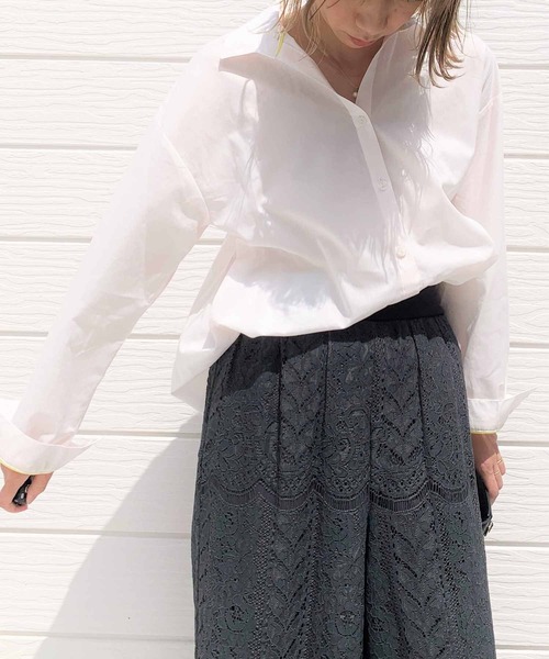 Q（キュー）の「コットンボイルスキッパーシャツ（シャツ/ブラウス・レディース・グレー/ライム/アイボリー・MEDIUM）」の2枚目の写真