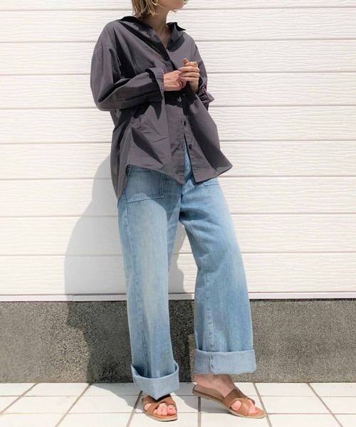 Q（キュー）の「コットンボイルスキッパーシャツ（シャツ/ブラウス・レディース・グレー/ライム/アイボリー・MEDIUM）」の11枚目の写真