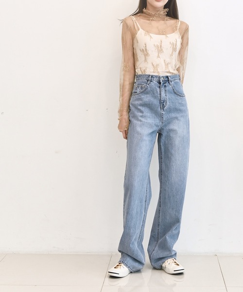 me+em select(ミームセレクト)の「シースルーハイネックレーストップス(Tシャツ/カットソー・レディース・ブラウン/アイボリー/スカイブルー/クリーム/ベージュ/ブラック/ネイビー/カーキ/ピンク・FREE)」の4枚目の写真