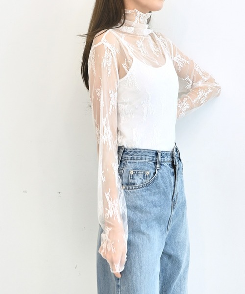me+em select(ミームセレクト)の「シースルーハイネックレーストップス(Tシャツ/カットソー・レディース・ブラウン/アイボリー/スカイブルー/クリーム/ベージュ/ブラック/ネイビー/カーキ/ピンク・FREE)」の10枚目の写真