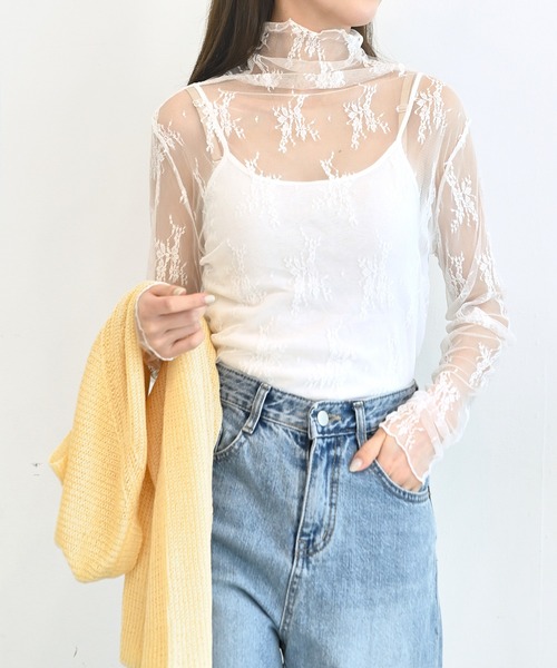 me+em select(ミームセレクト)の「シースルーハイネックレーストップス(Tシャツ/カットソー・レディース・ブラウン/アイボリー/スカイブルー/クリーム/ベージュ/ブラック/ネイビー/カーキ/ピンク・FREE)」の11枚目の写真