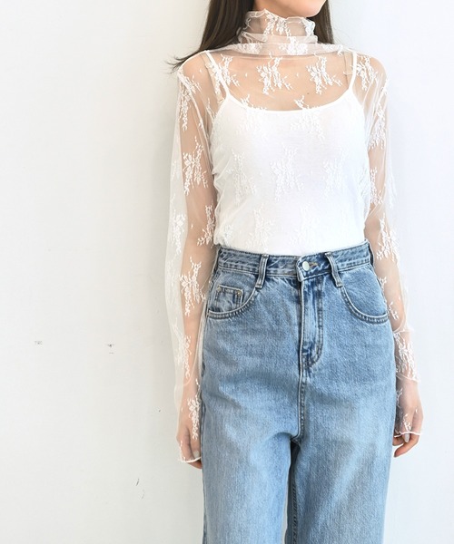 me+em select(ミームセレクト)の「シースルーハイネックレーストップス(Tシャツ/カットソー・レディース・ブラウン/アイボリー/スカイブルー/クリーム/ベージュ/ブラック/ネイビー/カーキ/ピンク・FREE)」の17枚目の写真