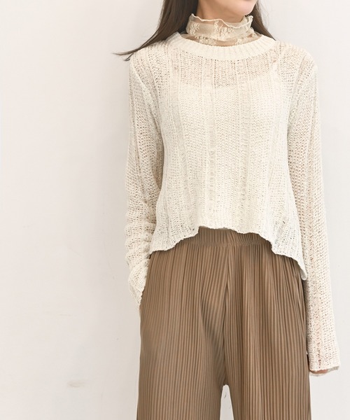 me+em select(ミームセレクト)の「シースルーハイネックレーストップス(Tシャツ/カットソー・レディース・ブラウン/アイボリー/スカイブルー/クリーム/ベージュ/ブラック/ネイビー/カーキ/ピンク・FREE)」の20枚目の写真