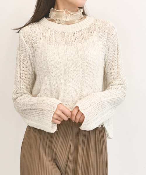 me+em select(ミームセレクト)の「シースルーハイネックレーストップス(Tシャツ/カットソー・レディース・ブラウン/アイボリー/スカイブルー/クリーム/ベージュ/ブラック/ネイビー/カーキ/ピンク・FREE)」の21枚目の写真