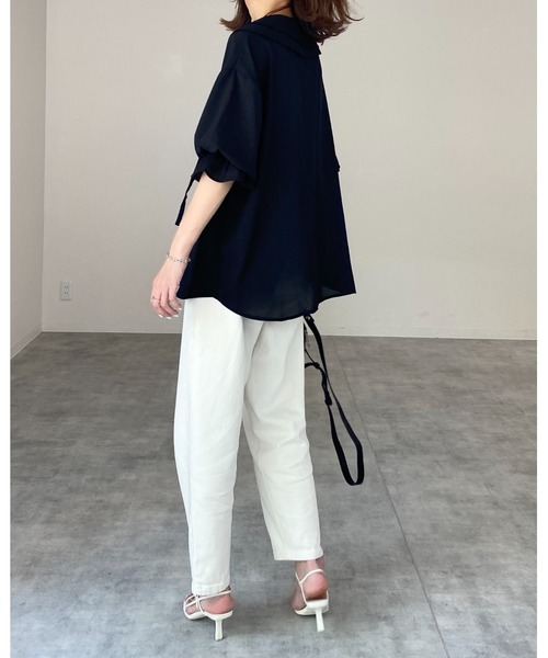 She's Closet(シーズクローゼット)の「ビッグカラーセーラーカラー5部袖シフォンリボンブラウス(シャツ/ブラウス・レディース・ブラック/ホワイト・FREE)」の8枚目の写真
