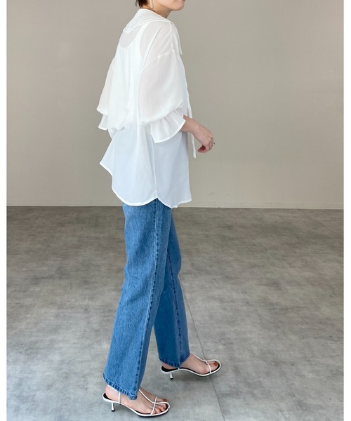 She's Closet(シーズクローゼット)の「ビッグカラーセーラーカラー5部袖シフォンリボンブラウス(シャツ/ブラウス・レディース・ブラック/ホワイト・FREE)」の12枚目の写真