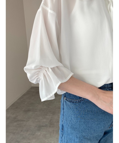 She's Closet(シーズクローゼット)の「ビッグカラーセーラーカラー5部袖シフォンリボンブラウス(シャツ/ブラウス・レディース・ブラック/ホワイト・FREE)」の14枚目の写真